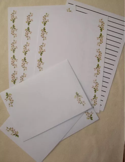 White Flowers letter writing paper & envelopes stationery  - Cute set 8+4