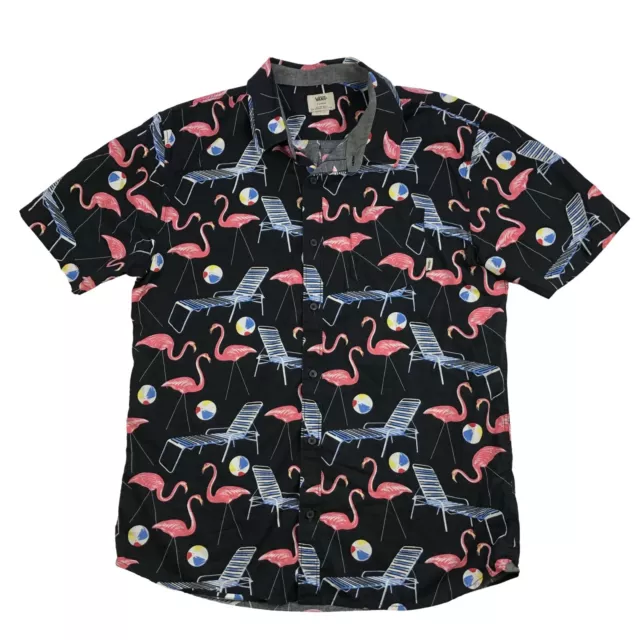 VANS MENS XL Pink Flamingo Beach Ball Short Sleeve Button Up Shirt $19. ...