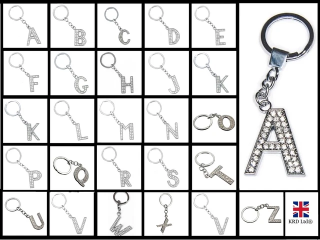 A-Z LARGE DIAMOND LETTER KEYRING Alphabet Bling Name Key Ring Crystal Chain Gift