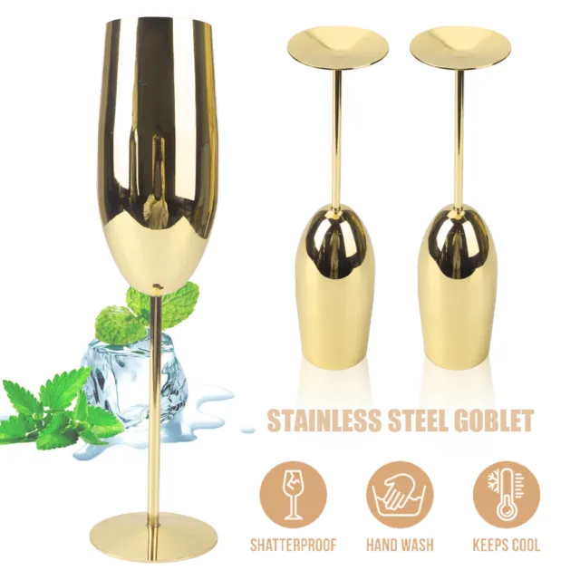285ml Gold Wine Glasses Gin Shatterproof Stainless Steel Partyware Bar Gift