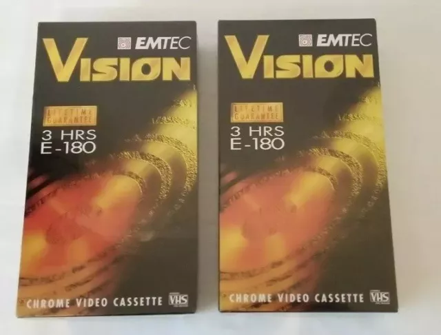 Cassette vidéo vierge Emtec Vision VHS chrome E-180 3 heures x 2 | Neuf scellé