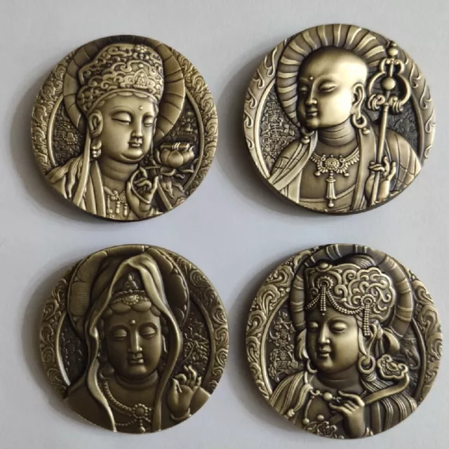 China Four Chinese Famous Buddhist Mountain Brass Medal 45mm 4 PCS COA