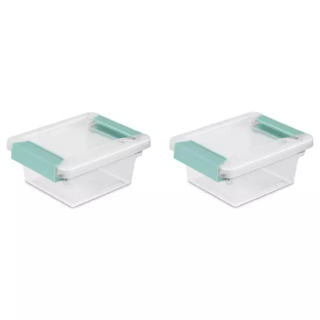 Sterilite Mini Small Plastic Clip Box Storage Container 1969 Clear Aqua, 2-Pack