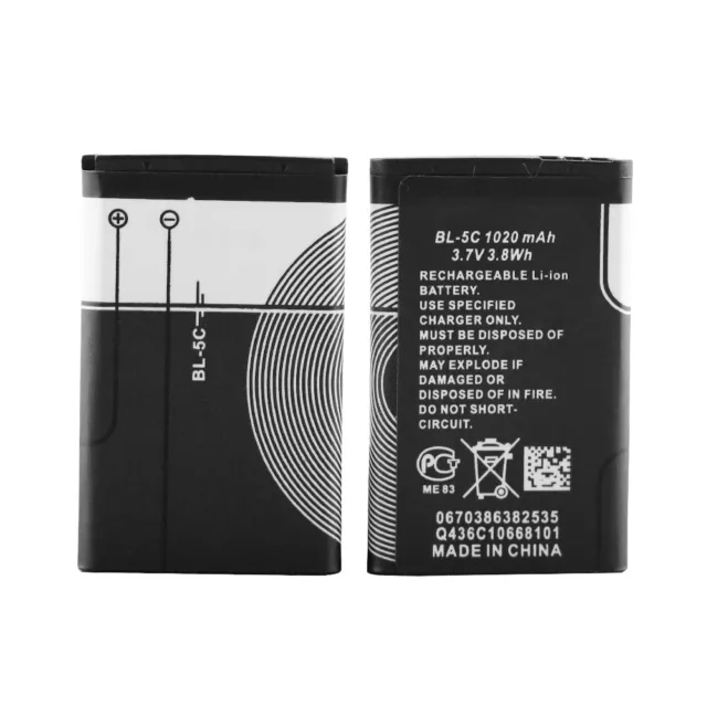 2PCS BL-5C Battery 1020Mah Rechargeable 3.7V Batteries For Radio/Phone