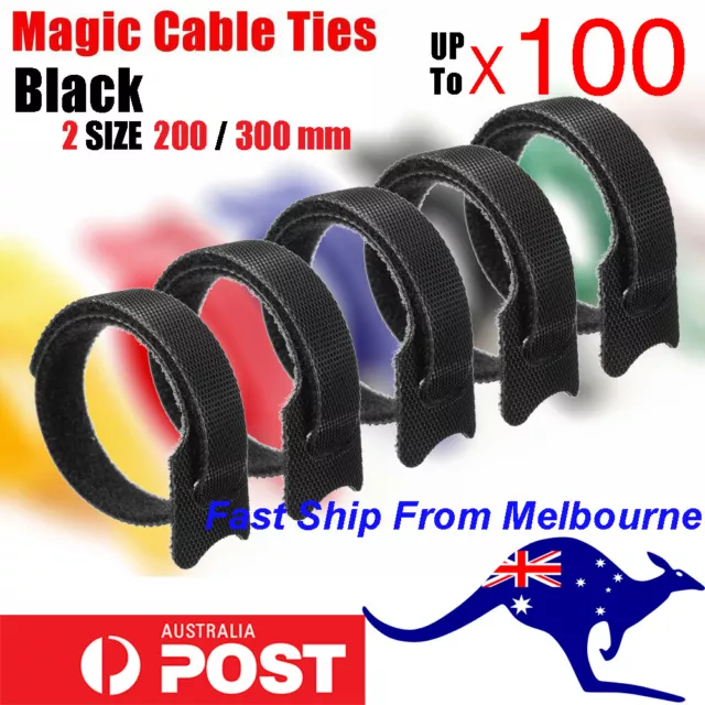 10~100 Magic Cable Ties Reusable Hook and Loop Organiser Cords Hook Loop