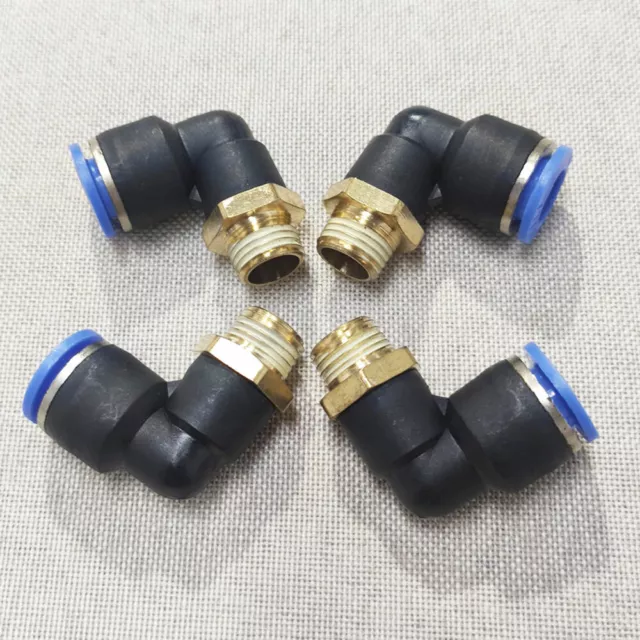 4X Pneumatic Male 3/8" OD Tube X 1/4" NPT Elbow Push To Connect Air Fitting 10mm