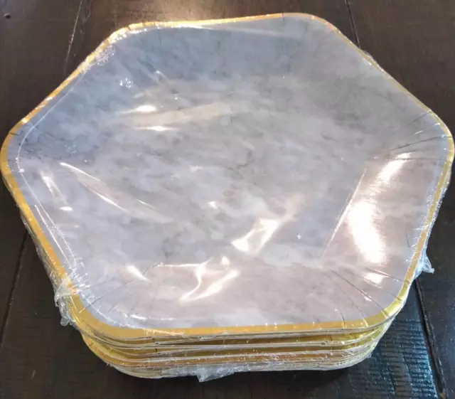 50 x Hexagonal Grey Marble with Gold Edge Paper Plates Craft Art Bulk 18.5 cm