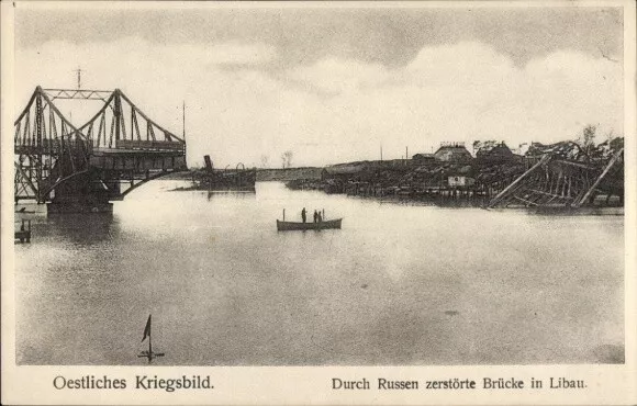 Ak Liepaja Libau Lettland, durch Russen zerstörte Brücke, Kriegsbild - 4240225