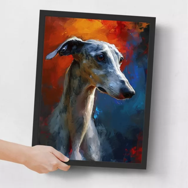 Lurcher Dog Wall Art Oil Style Dog Portrait Cute Greyhound Print Dog Gift Poster