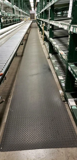 4' X 90' Industrial Anti Fatigue Mat. Gray, Diamond Plate Texture
