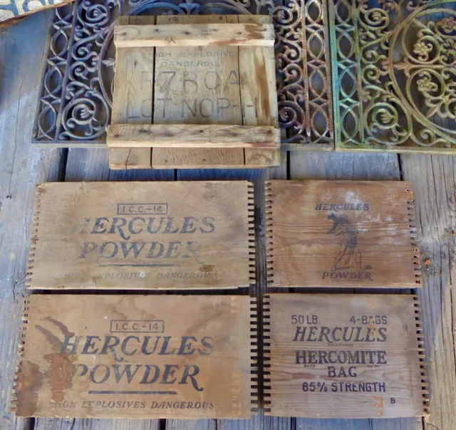 4 HERCULES  + 1 "HIGH EXPLOSIVE DANGEROUS" Explosives Wood Crate Panels