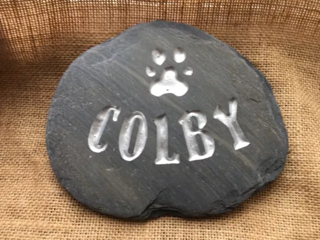 Handcarved, Personalised Pet Memorial stone, dog cat grave marker silver, grave