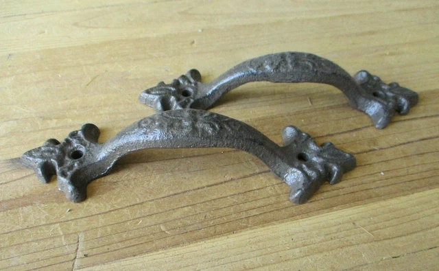 2 Cast Iron RUSTIC Barn Handle Gate Pull Shed Door Handles 6 1/4" Drawer Pulls 3