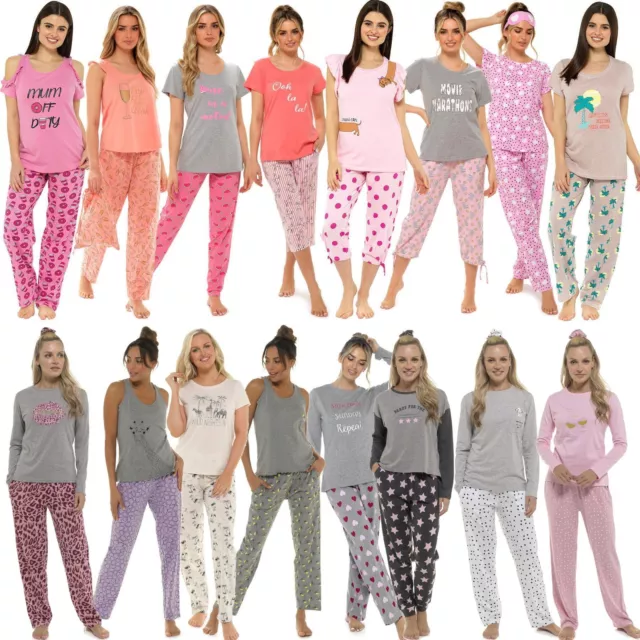 Ladies/Womens Long/Short Sleeve Jersey Pyjamas Pyjama PJs Nightwear Set