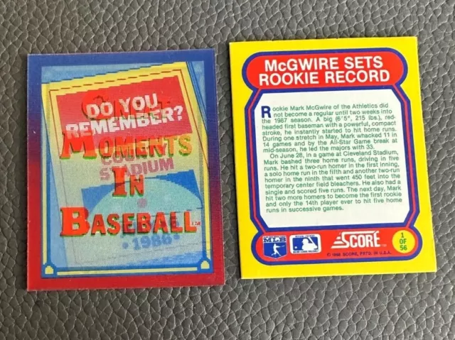 1988 Score Baseball Magic Motion Great Moments - You Pick The Card