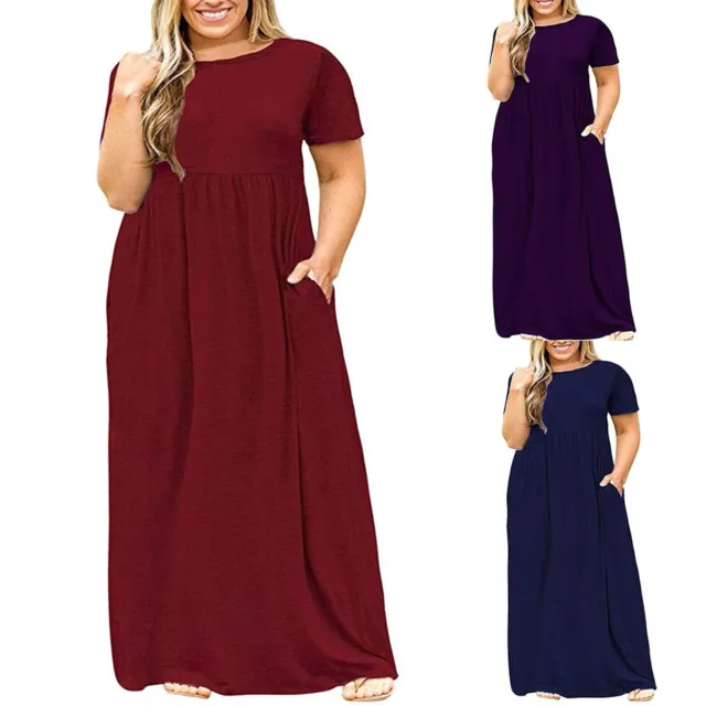 Women's Maxi Dress Long Dresses Short Sleeve Round Neck Solid Color Plus Size