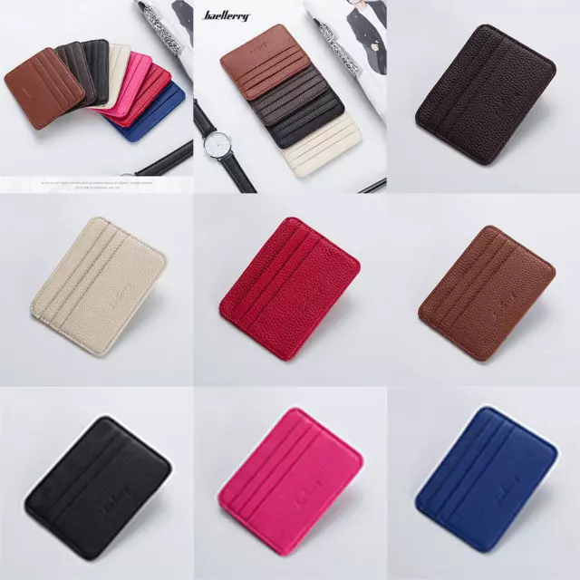 Womens Mens Leather Slim ID Credit Card Holder Case Purse Package Pocket Wallet