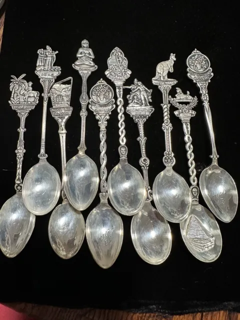 Lot Of 10 Ornate Silver Plate Collector Spoons From Around The World 4.5-5”