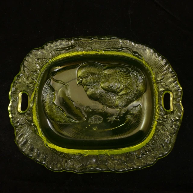 VINTAGE 5" CHICK EGG MINI TRAY Yellow Vaseline Glass SUMMIT Westmoreland Chicken
