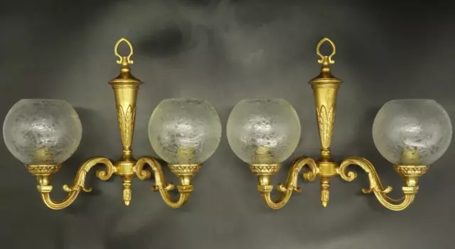 Pair Of Sconces Frosted Globes Louis Xvi Style - Bronze L. Gau - French Antique