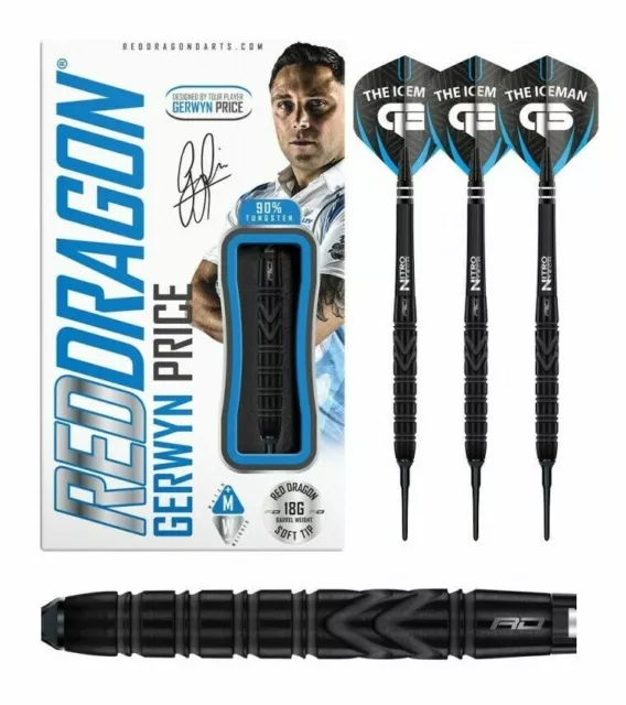 Red Dragon Darts Gerwyn Iceman Price Back to Black 90% Tungsten 20g (Soft Dart)