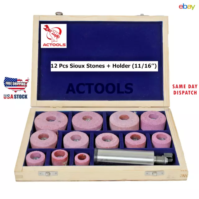 Sioux Valve Seat Pink Grinding Wheels Set 12 Pcs Stone with 11/16'' Holder