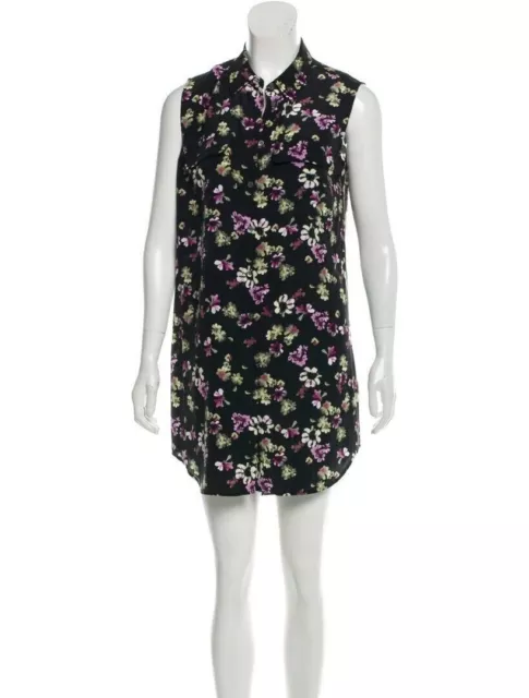 Equipment Femme Womens Floral Print Silk Sleeveless Collared Mini Shirt Dress XS