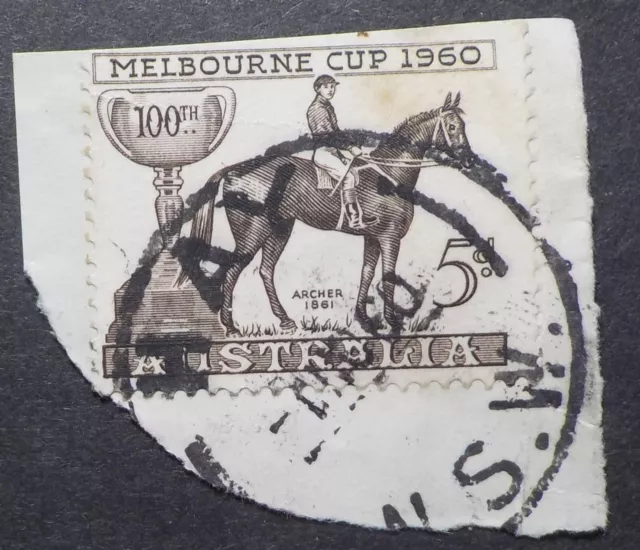 1960 Hay.NSW.CDS Postmark on piece.5d Melbourne Cup(LotE424p)