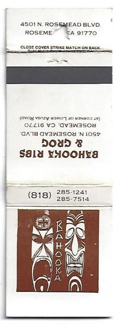 Tiki God Tropical Matchbook Bahooka Ribs & Grog Rosemead, CA