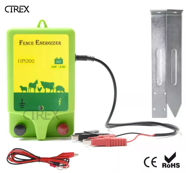 12V 2J Electric Fence Energiser DC Battery Power Poly Wire Tape 18Km Farming Kit
