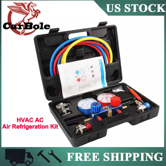 HVAC A/C Manifold Gauge Set Air Kit Pressure Guage 4 Way Refrigeration M14*1.25