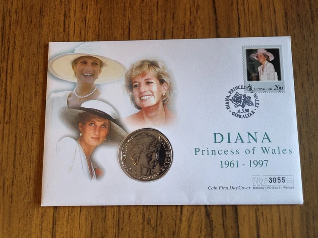 1991 Gibraltar One Crown coin : Princess Diana in 1998 Memorial First Day Cover
