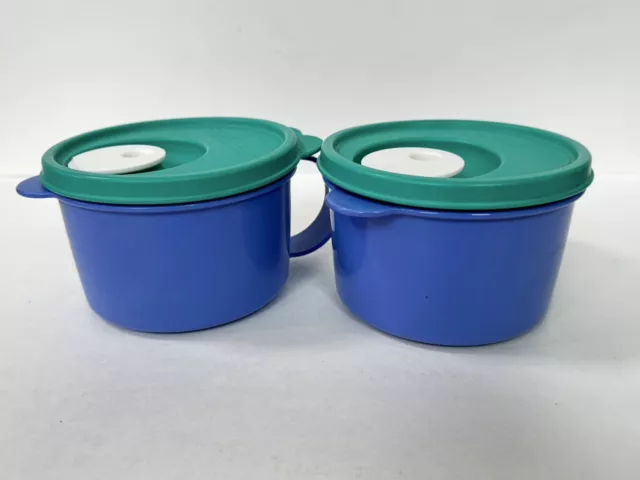 Vintage Tupperware 3155B-1 Microwavable Soup Cup w Vented Lid Blue/Teal 16ozBowl