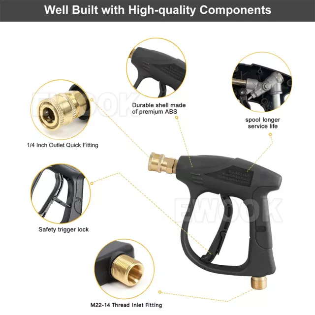 4350 PSI High Pressure Washer Gun Car Wash Foam Spray Short Wand Lance 5Nozzle 3