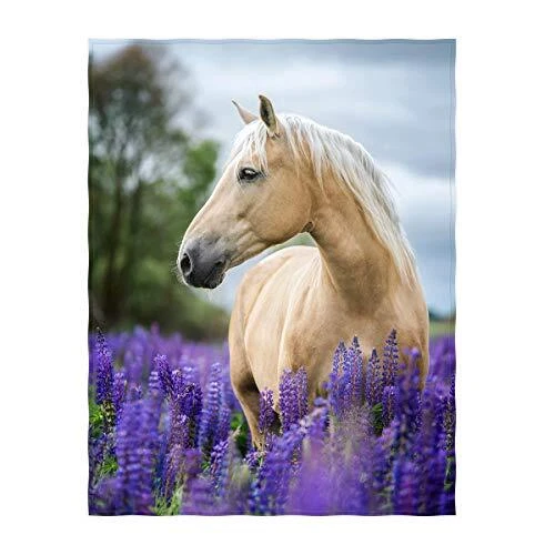 QH 50x80 Inch White Horse Pattern Super Soft Throw Blanket for Bed Couch Sofa...