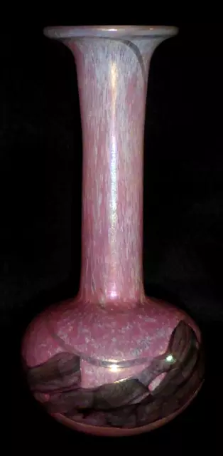 Stunning Vintage Pink & Graphite Vase Michael Harris Mdina Glass Signed 1970s