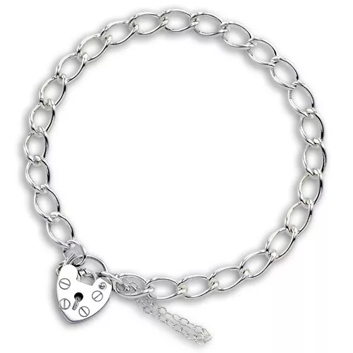 Sterling Silver Heart Clasp Charm Bracelet 6" 7" 8"
