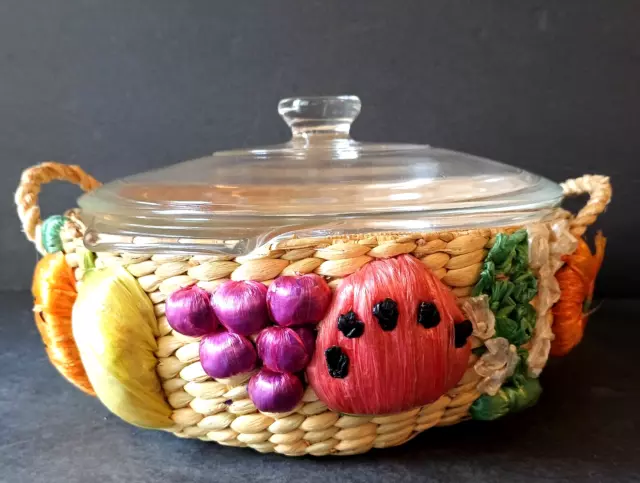 Anchor Hocking Fire-King 1.5 QT Covered Casserole Dish #437 and Kitsch Basket