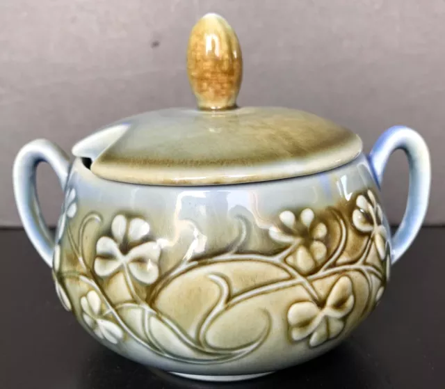 Rare Vintage Irish Porcelain James Borsey Lidded Handled Shamrock Sugar Bowl