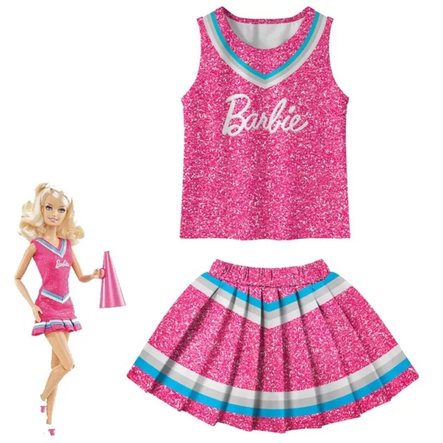 Kids Girls Barbie Costume Cheerleader Fancy Dress Cosply Vest Skirt Outfits Sets