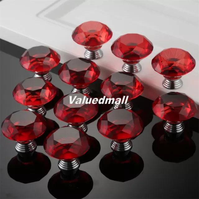 Stylist Crystal Glass 40mm Knobs Handle Cupboard Dresser Cabinet Drawer Pull Red