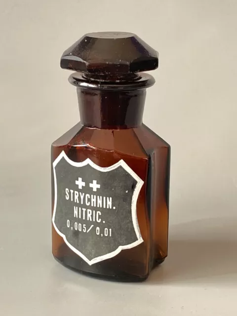 Antique Strychnin Nitric. Poison Drug Bottle ☠ glass apothecary jar 1920's 2