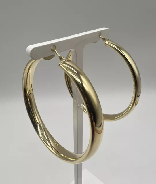 New 9ct Yellow Gold Large Plain Polished 45mm Hoop Earrings - Fully Hallmarked