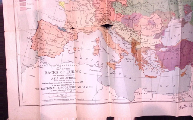 MAP OF THE Races of Europe Asia & Africa 1919 National Geographic ...