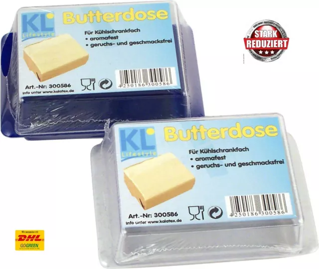 Kühlschrankbutterdose mit klarem Deckel Kunststoff weiß+blau Butterdose