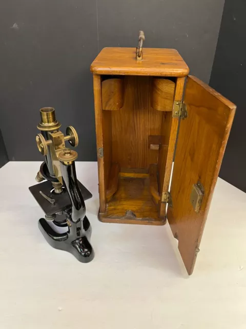 1912 Antique Bausch and Lomb Optical  Brass Microscope with Box Slides eye piece