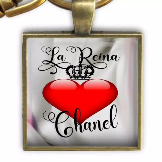 Custom Name Personalized La Reina Glass Top Clip On Key Chain Spanish The Queen
