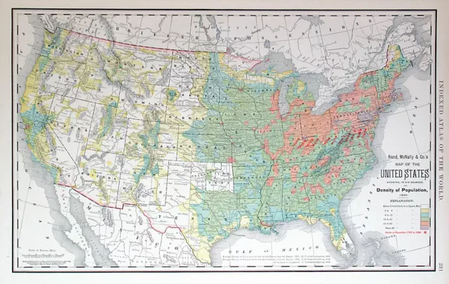 1890 United States Population Density, Rand Mcnally Antique Large Detailed Map