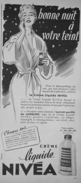 Publicité Nivea Crème Liquide Bonne Nuit À Votre Teint Extrait Purifié Lanoline