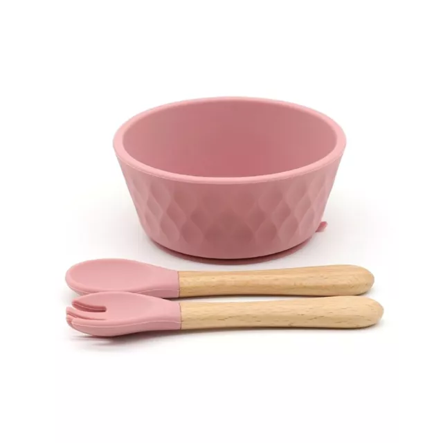 3 Pcs Baby Food Grade Silicone Suction Feeding Bowl Spoon Fork Dish Set